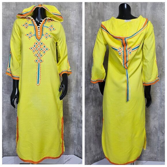 Vintage‎ 60s Glenn Mark Moroccan Embellished Hooded Tunic Dress Festival Costume - Picture 1 of 16